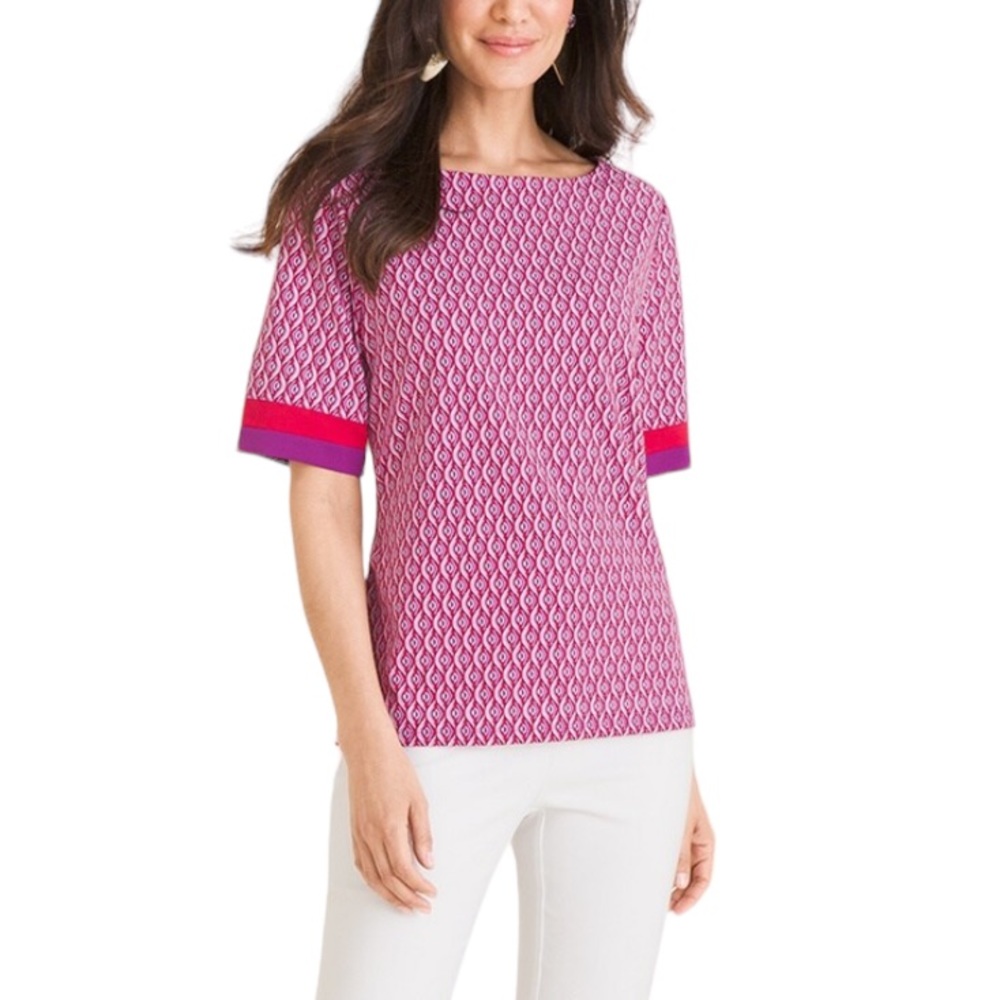 EUC Chico’s Geometric Colorblock Trim Top (S)